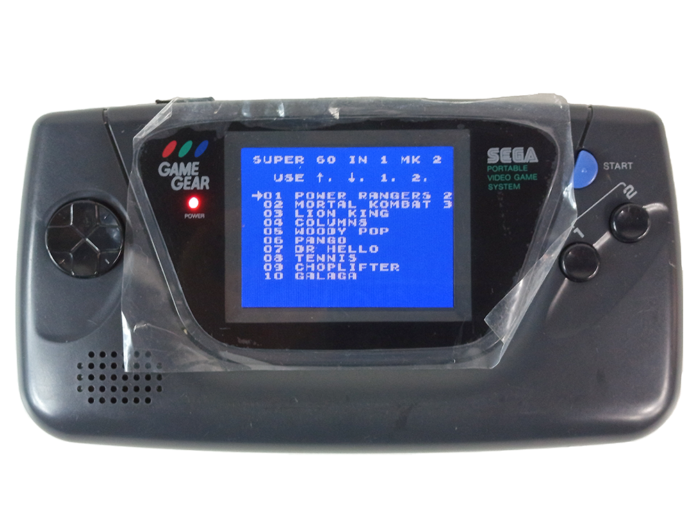 SEGA Game Gear System HGG-3210 W/ Super GG 60-1 game cart (Black, NEW LCD Mod)