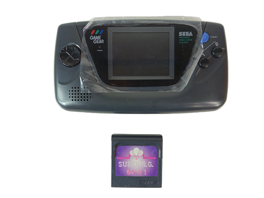 SEGA Game Gear System HGG-3210 W/ Super GG 60-1 game cart (Black, NEW LCD Mod)