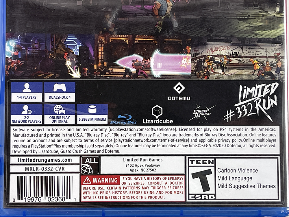 (NEW) PS4 Streets of Rage 4 (#332 Limited Run, US VER)