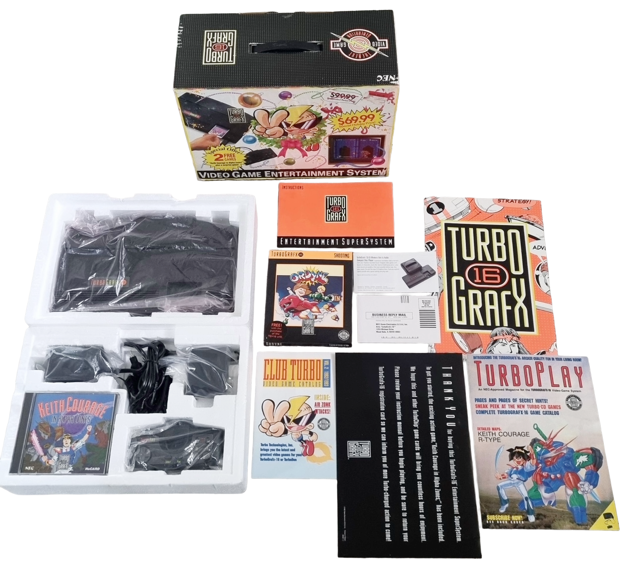 NEC TurboGrapFX 16 system with OG Box, accessors, 2 games (Keith courageous & Ordyne)
