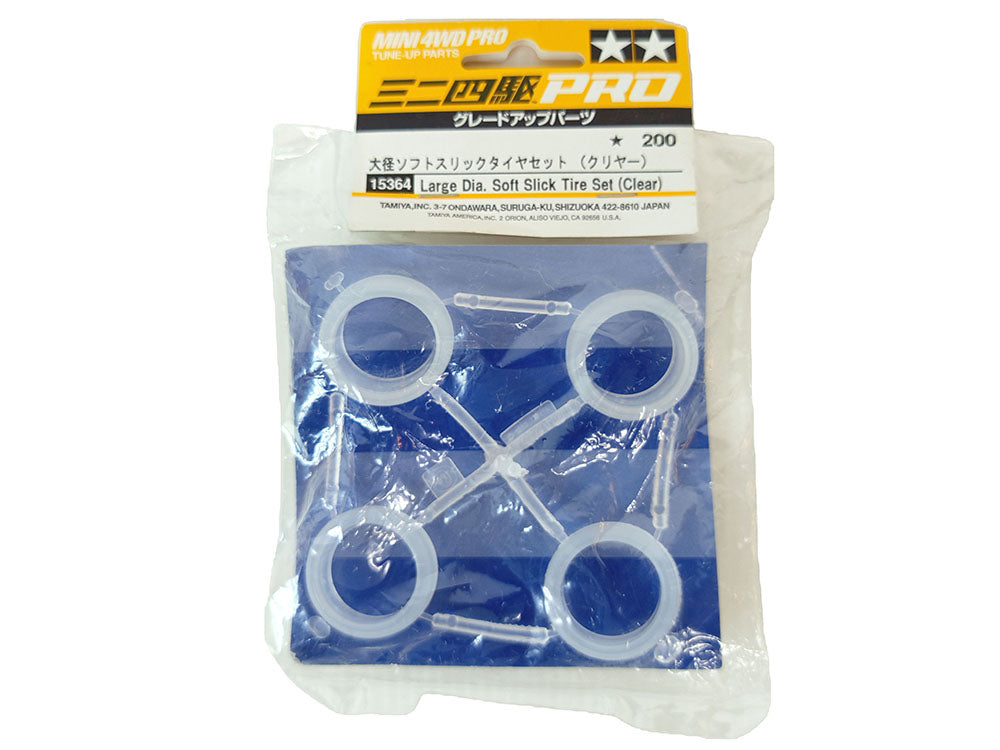 (NEW) TAMIYA 15364 MINI 4WD PRO TUNE-UP PARTS LARGE DIA. SOFT SLICK TIRE SET (CLEAR)