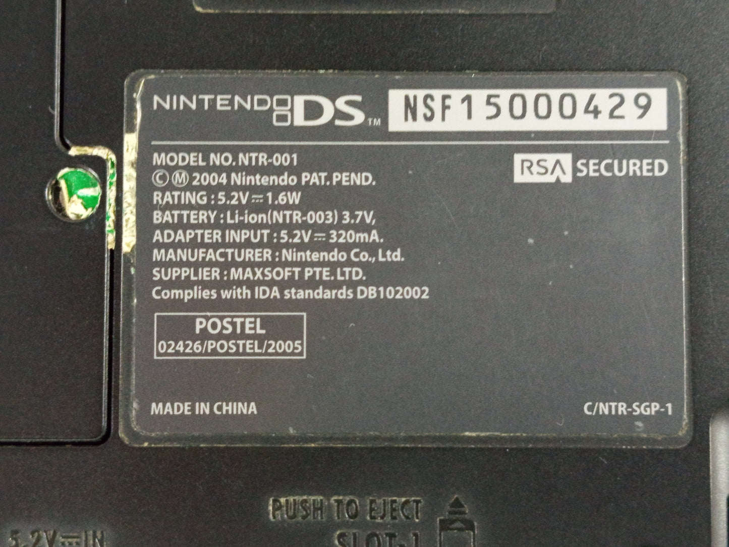 Nintendo NDS Original Turquoise NTR-SGP-1 (NSF15000429 Singapore Ver)
